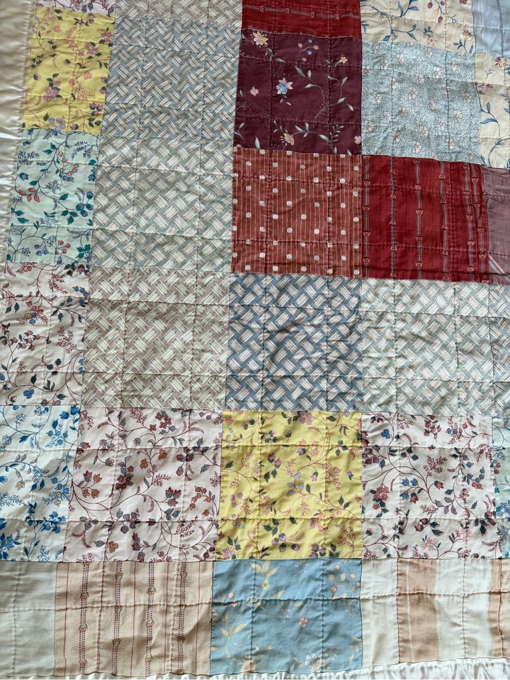 Handmade Patchwork Quilt 76x98 Floral Backing Cottage Farmhouse Queen Size - Picture 7 of 10